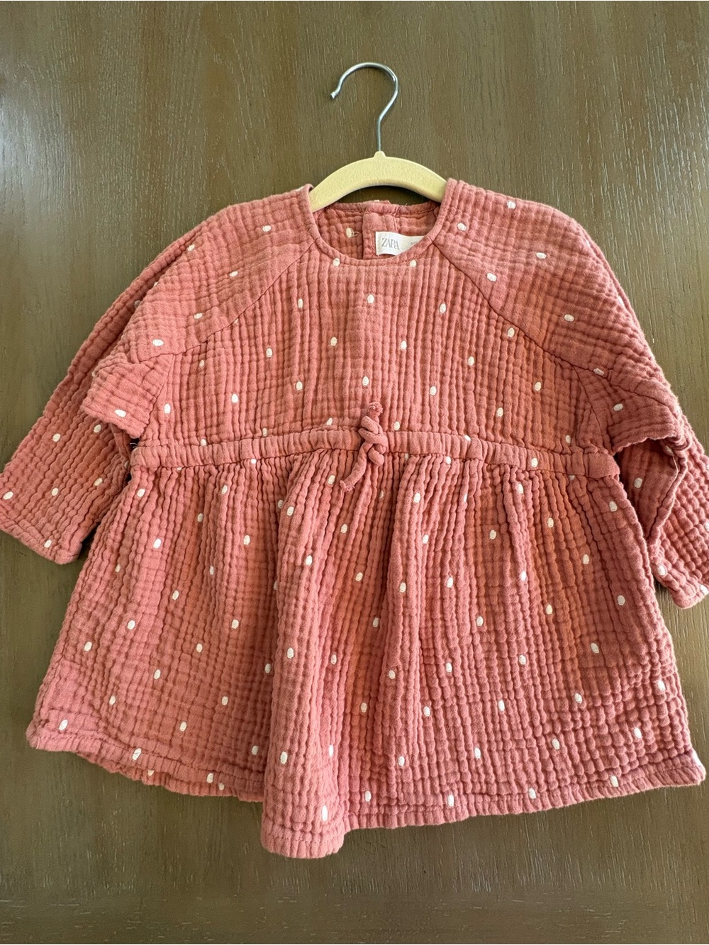 Zara Kids Rose Gauze Dot Long Sleeve Dress Top